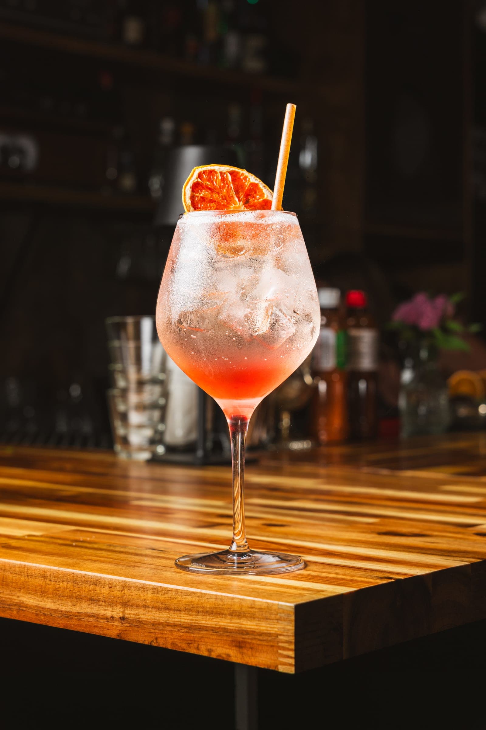 Aperol spritz resting on the bar