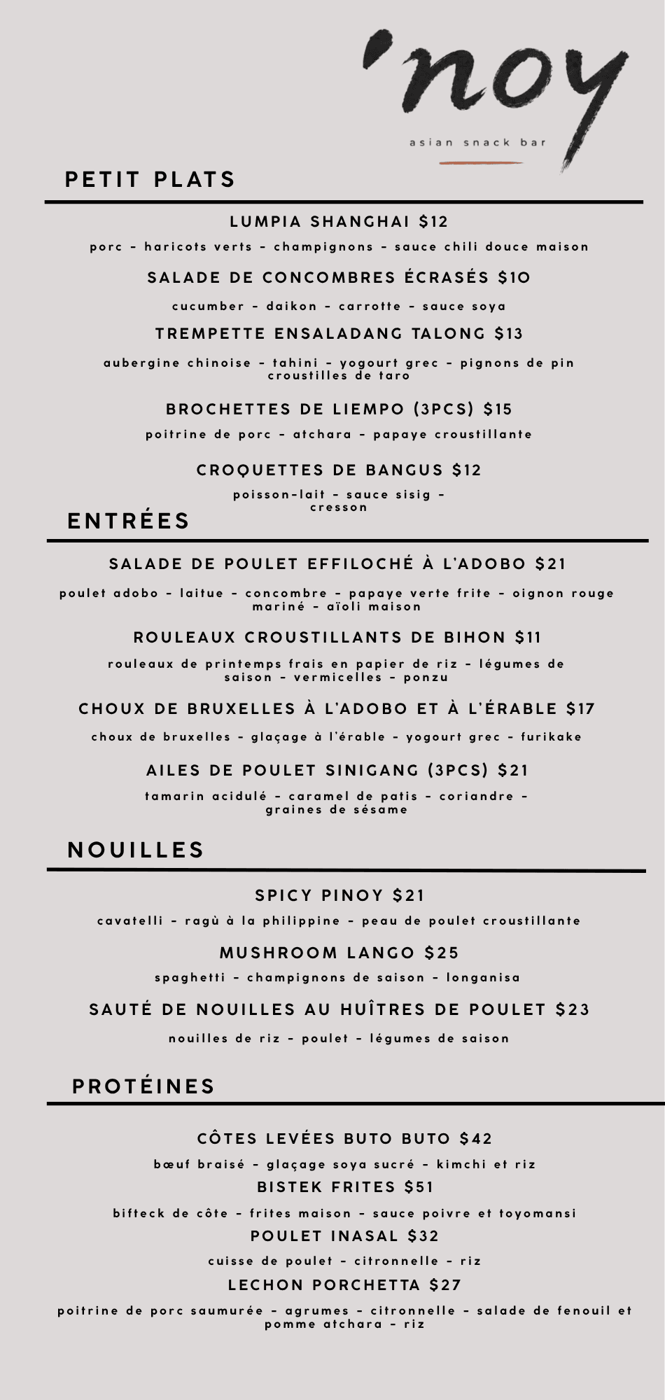 Cuisine et vins menu